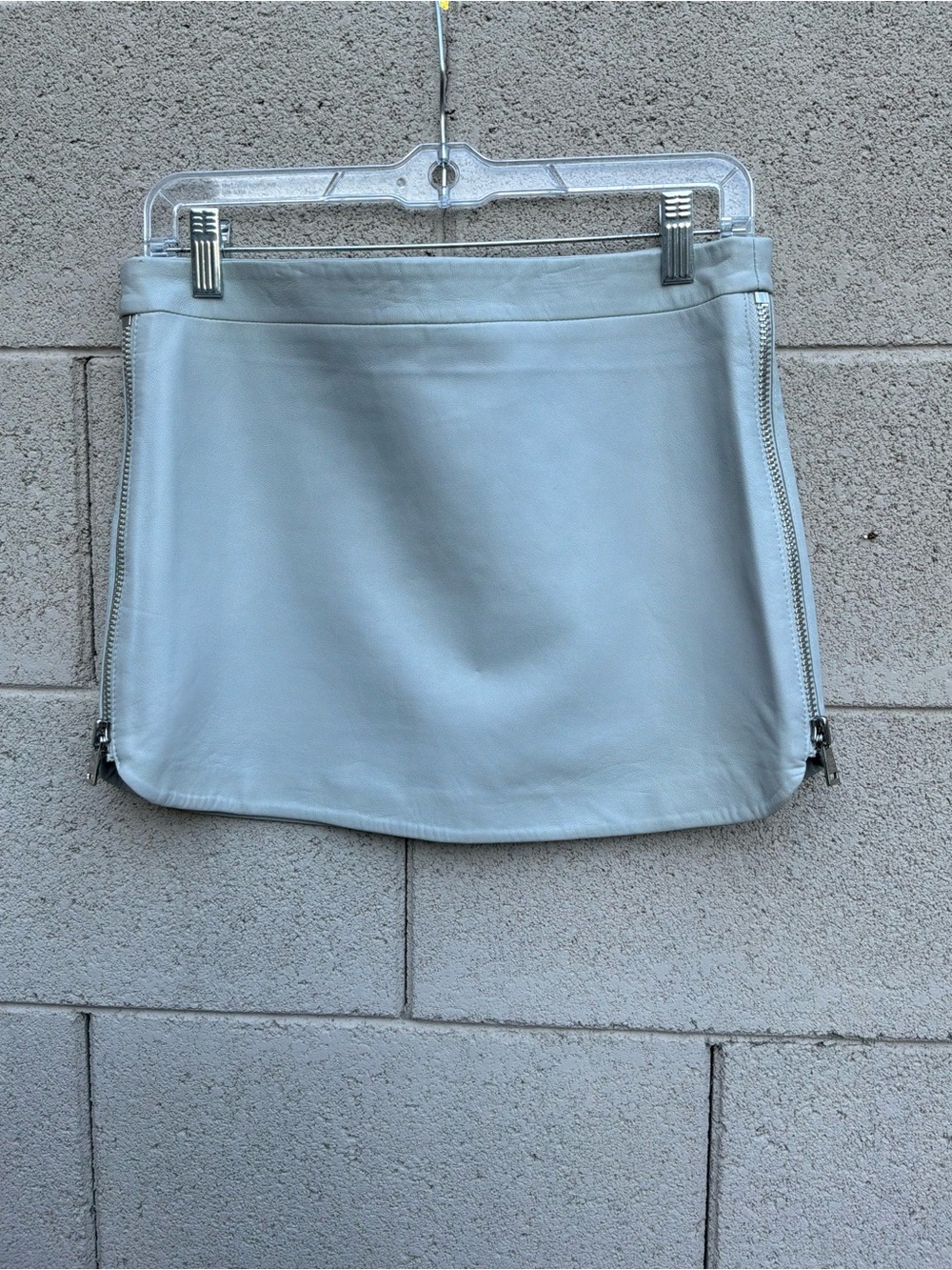 INTERMIX Gray Leather Mini Skirt with Side Zippers
